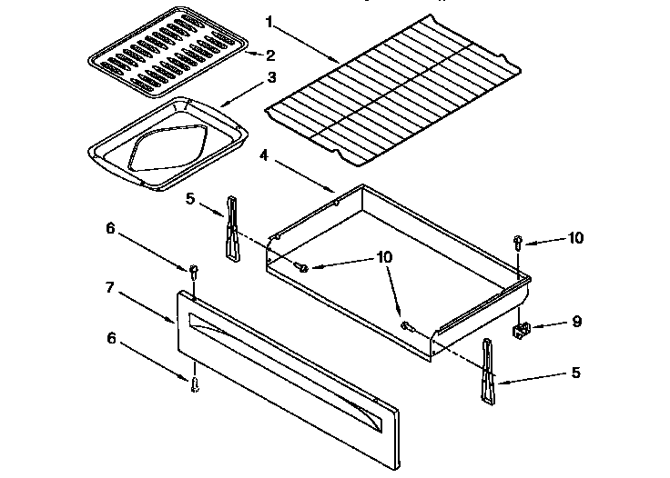 Whirlpool RF3500XEN0 drawer and broiler diagram