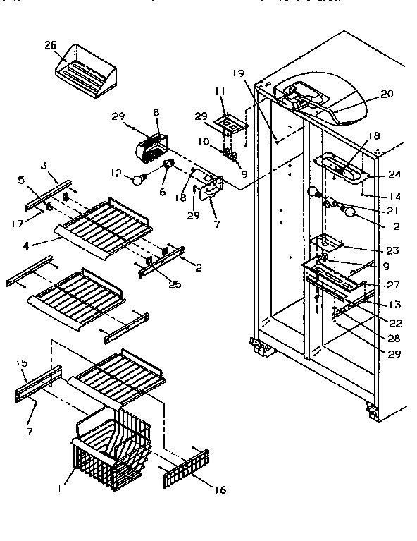 Amana SSD25SL-P119042WL freezer shelving diagram