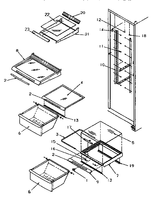 Amana SSD25SL-P119042WL refrigerator shelving and drawers diagram
