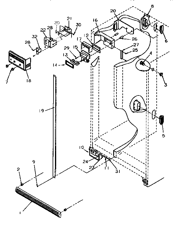 Amana SSD25SL-P119042WL controls and cabinet diagram