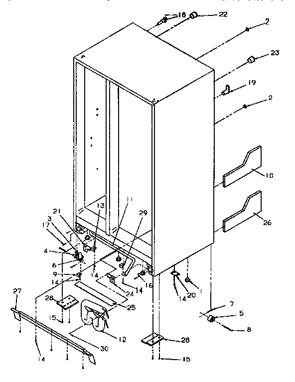 Amana SSD25SL-P119042WL drain system and rollers diagram