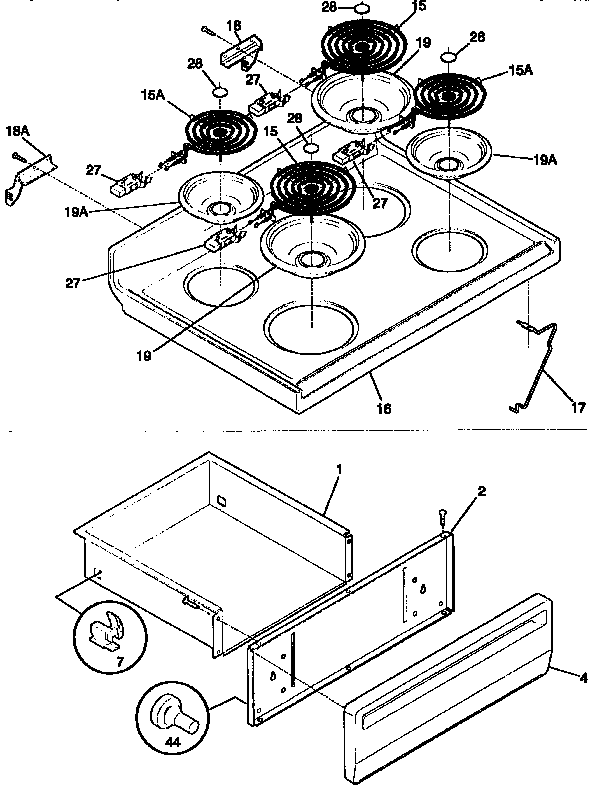Frigidaire FEF350CETA top/drawer diagram