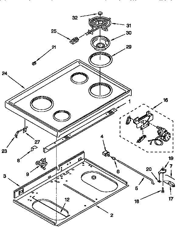 Whirlpool RF4700XBW4 cooktop parts diagram