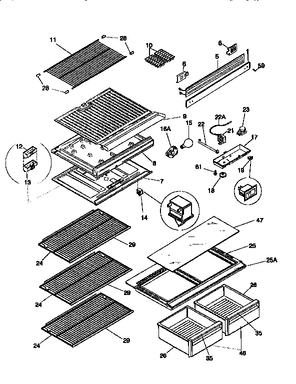Kenmore 2539366480 shelves and accessories diagram