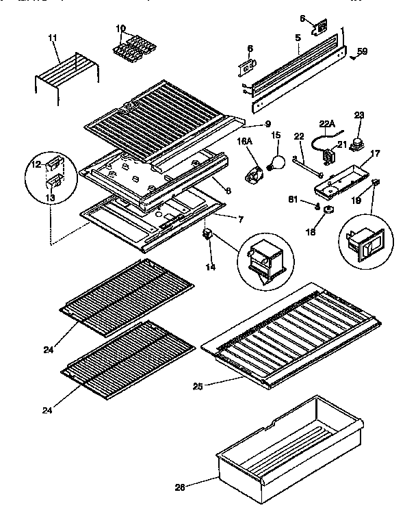 Kenmore 2539366280 shelves and accessories diagram