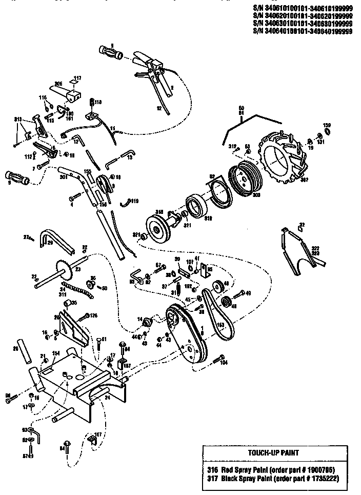 Troybilt 340640100101-340640199999 handle assembly diagram
