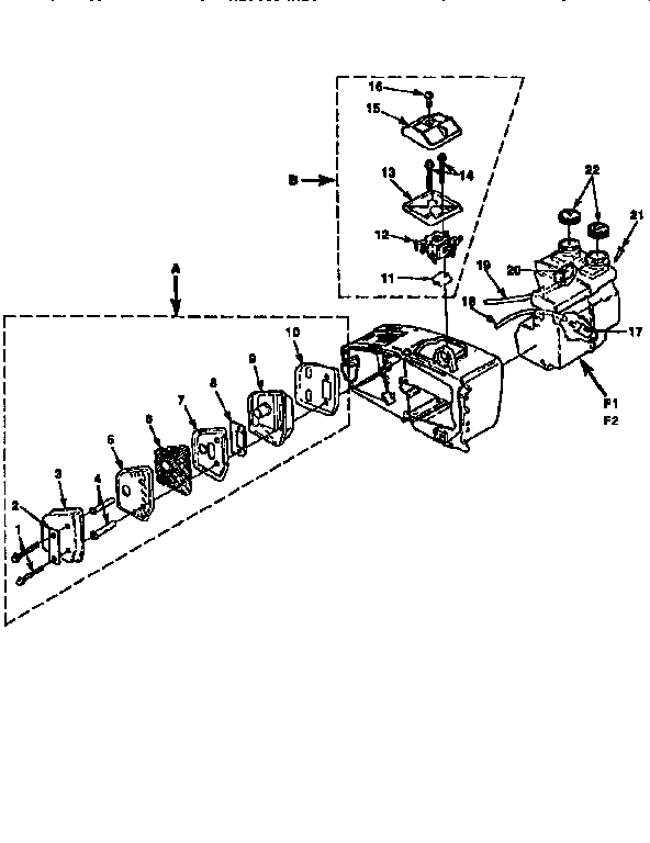 Homelite 240 SL-UT10635-B,C,D muffler-carburetor-tank diagram