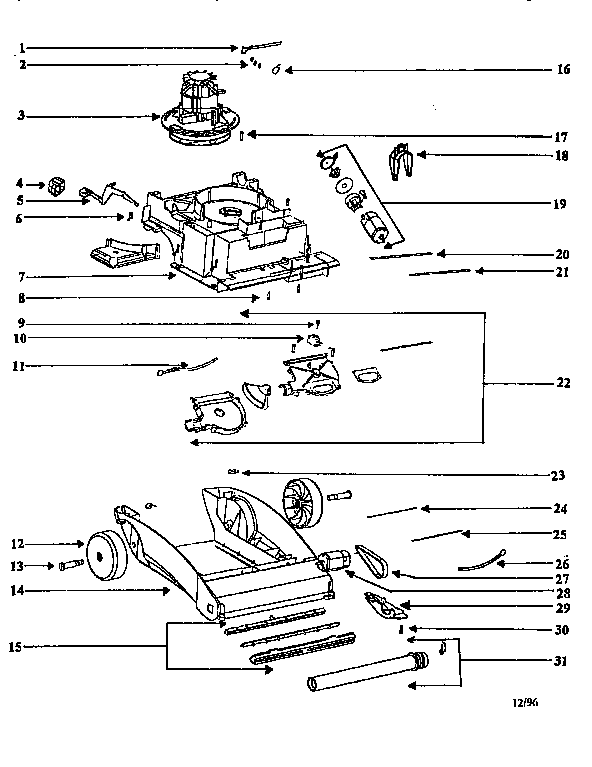 Eureka 2450A-1 nozzle and motor assembly diagram