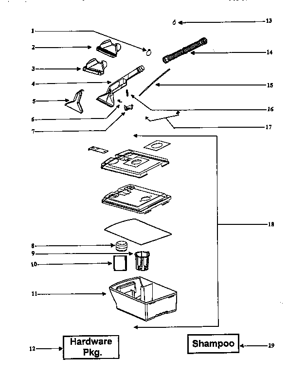 Eureka 2450A-1 recovery tank assembly diagram