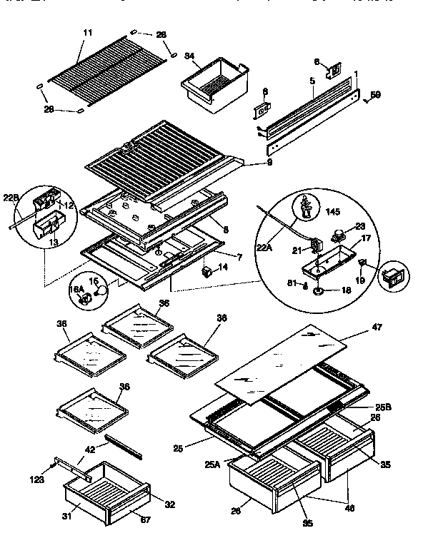 Kenmore 2539768482 shelves and accessories diagram
