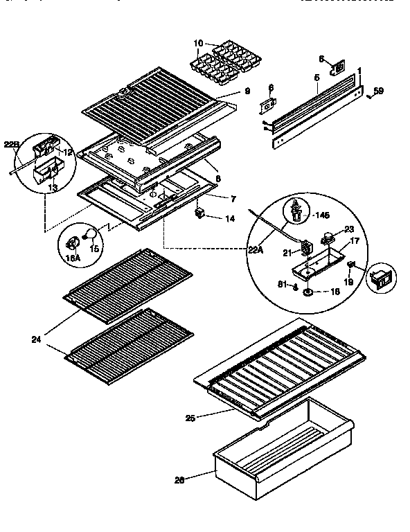 Kenmore 2539366013 shelves and accessories diagram