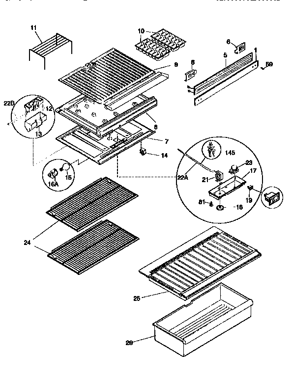 Kenmore 2539366203 shelves and accessories diagram