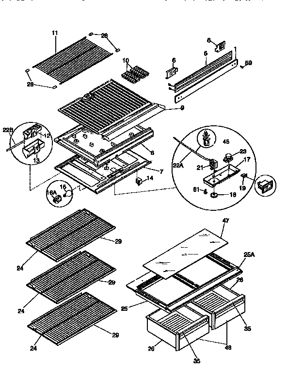 Kenmore 2539366403 shelves and accessories diagram
