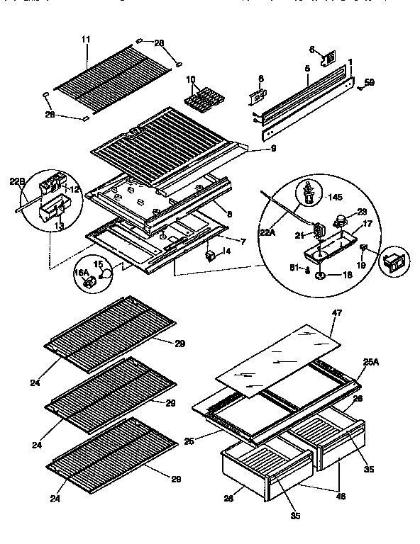Kenmore 2539366443 shelves and accessories diagram