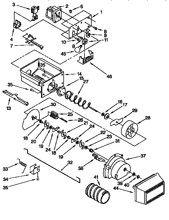 Kenmore 1069552611 motor and ice container diagram