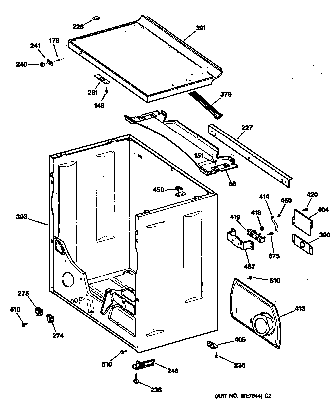 GE DCCB330ET0WC cabinet & top diagram