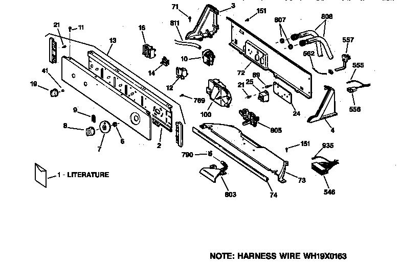 GE WDSR110T5WW controls & backsplash diagram