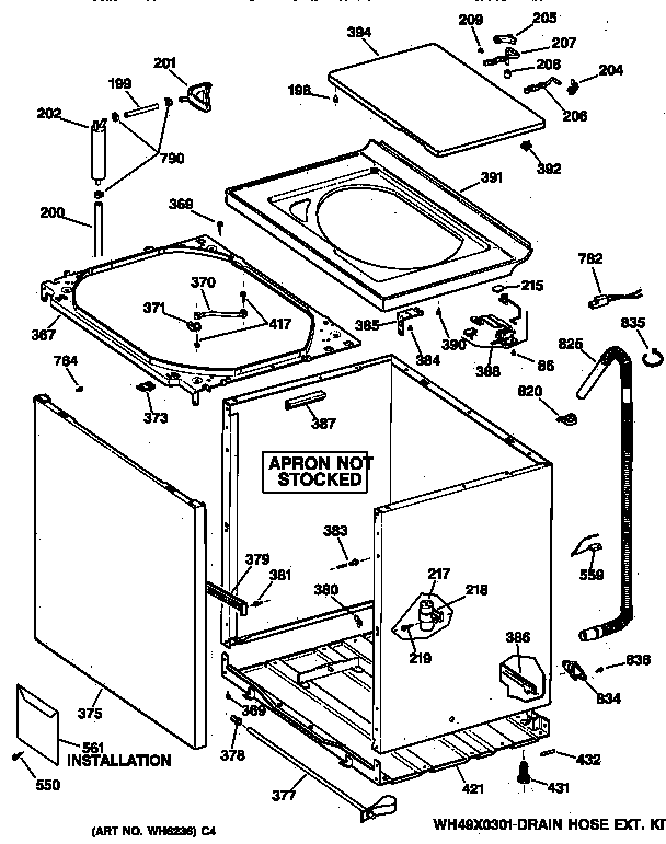 GE WDSR110T5WW cabinet, cover & front panel diagram