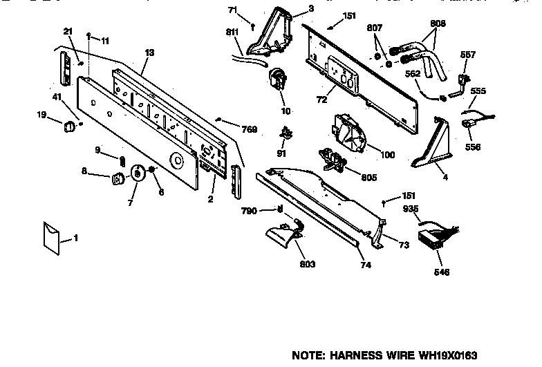 GE WBXR1060T5AA controls & backsplash diagram