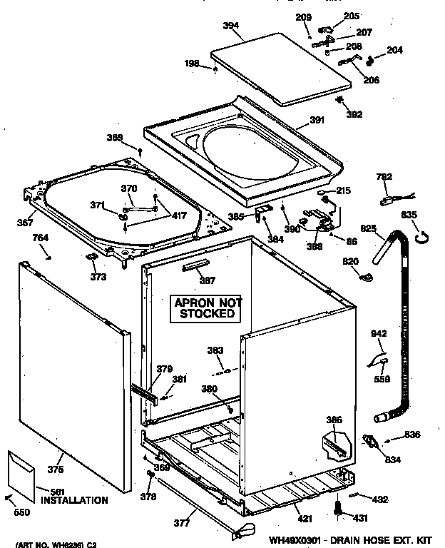 GE WBXR1060T5AA cabinet, cover & front panel diagram