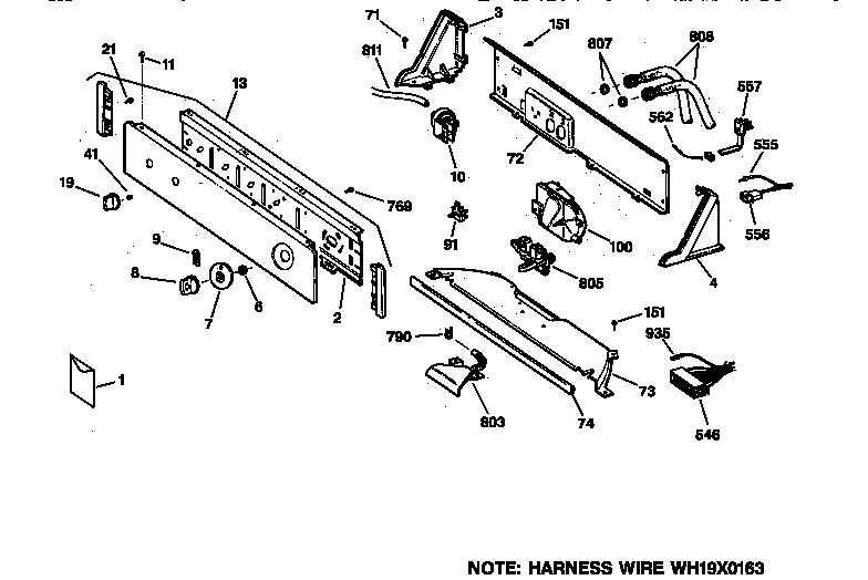 GE WBXR1060T5WW controls & backsplash diagram