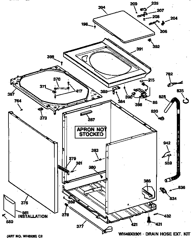 GE WBXR1060T5WW cabinet, cover & front panel diagram