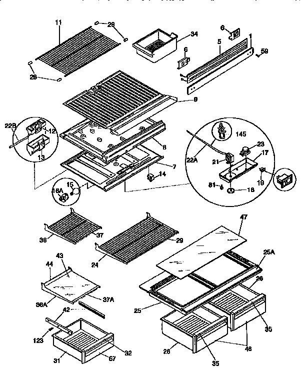 Kenmore 2539768382 shelves and accessories diagram