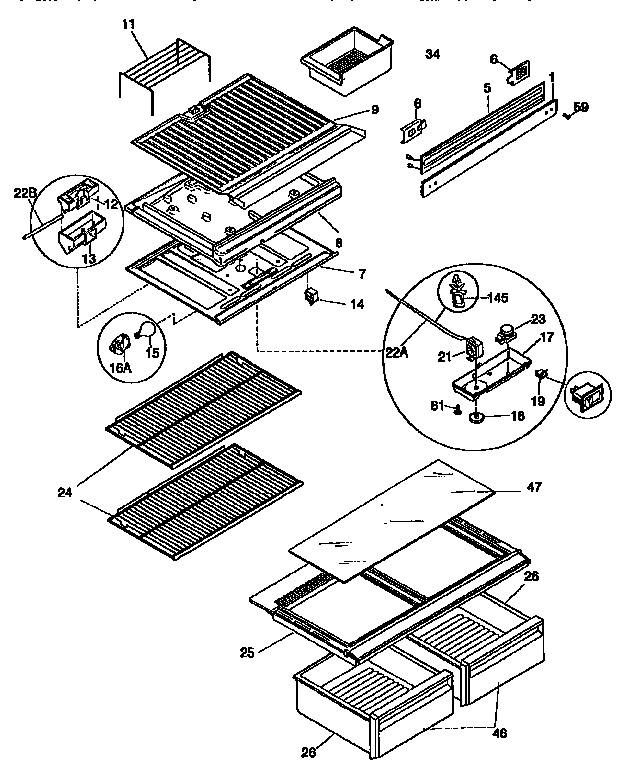 Kenmore 2539768002 shelves and accessories diagram