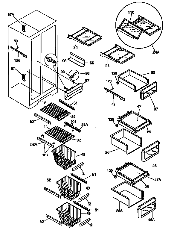 Frigidaire FRS26ZGED2 shelves diagram