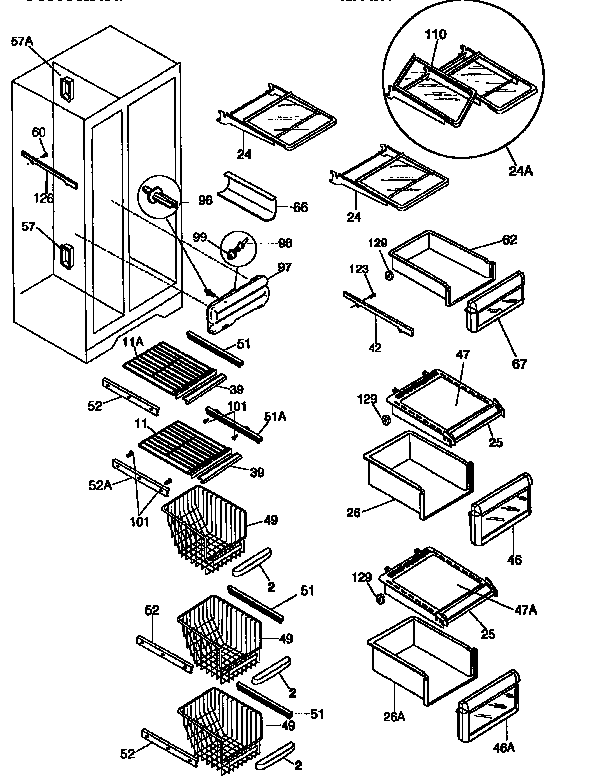 Frigidaire FRS26ZGEW2 shelves diagram