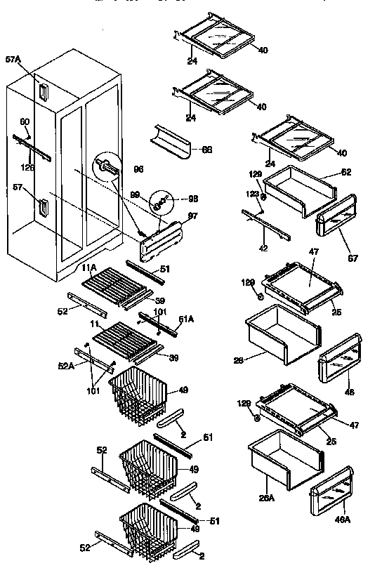 Frigidaire FRS26XGCB4 shelves diagram