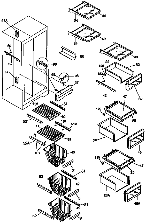 Frigidaire FRS26XGCD4 shelves diagram