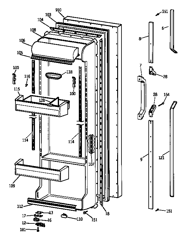GE TFK24PRXCAA fresh food door diagram