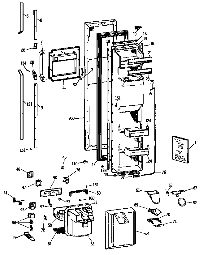 GE TFK27PFXCAA freezer door diagram