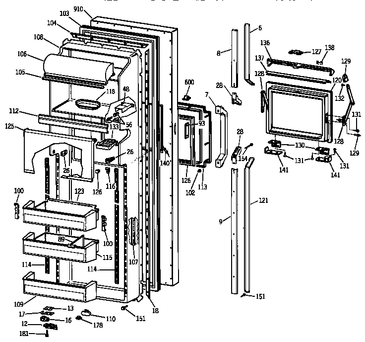 GE TFK27PFXCAA fresh food door diagram