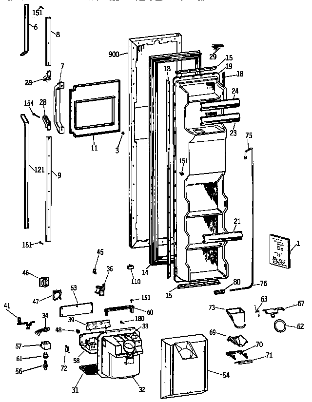 GE TFT22PRXCAA freezer door diagram