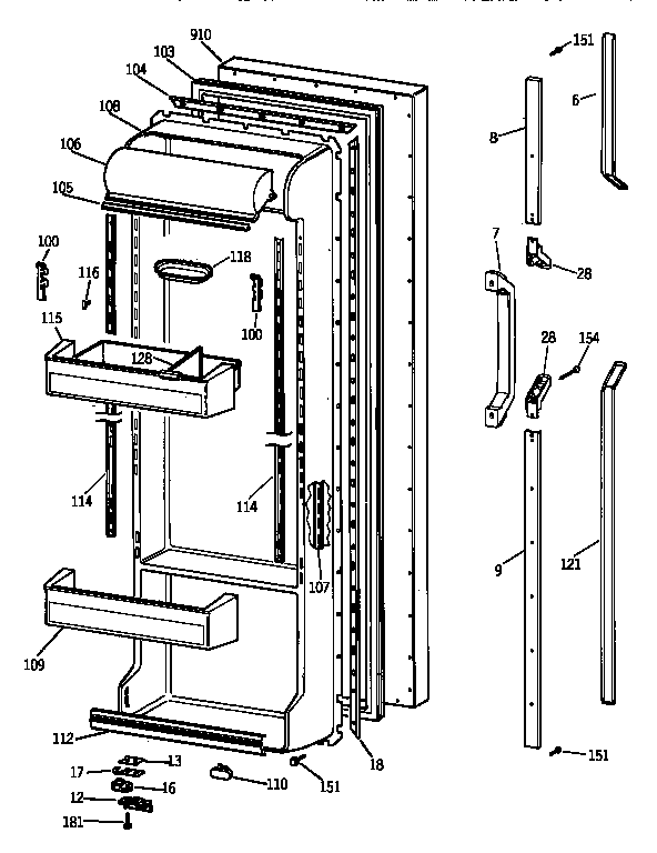 GE TFT22PRXCAA fresh food door diagram