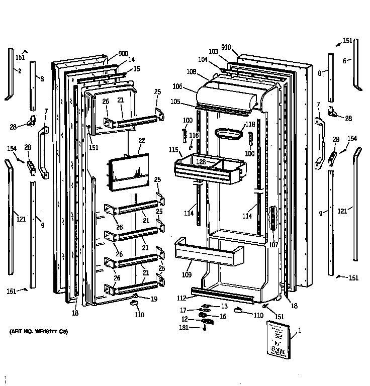 GE TFT24PAXCWW doors diagram