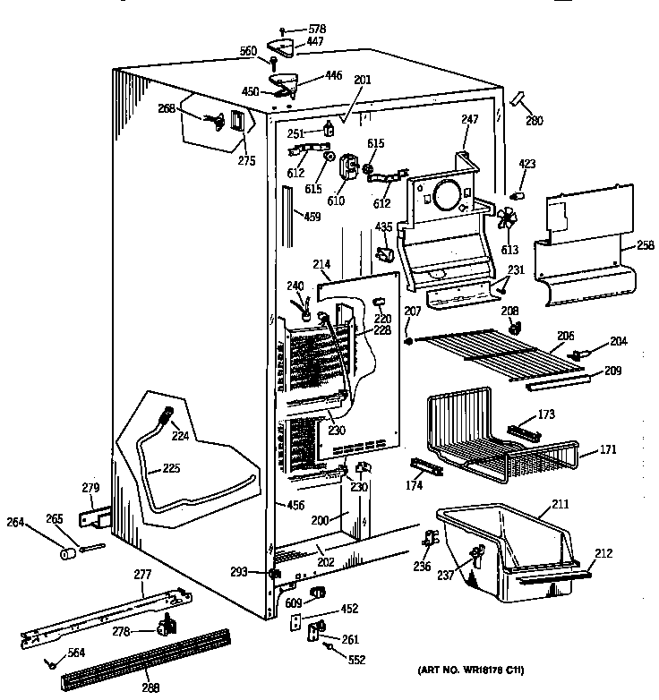 GE TFT24PAXCWW freezer section diagram