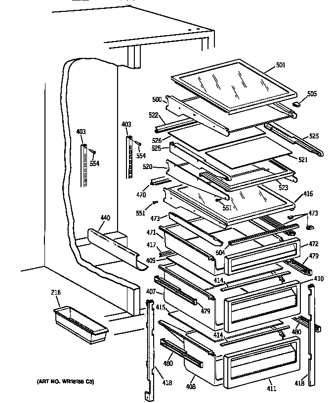 GE TFT24PAXCWW fresh food shelves diagram