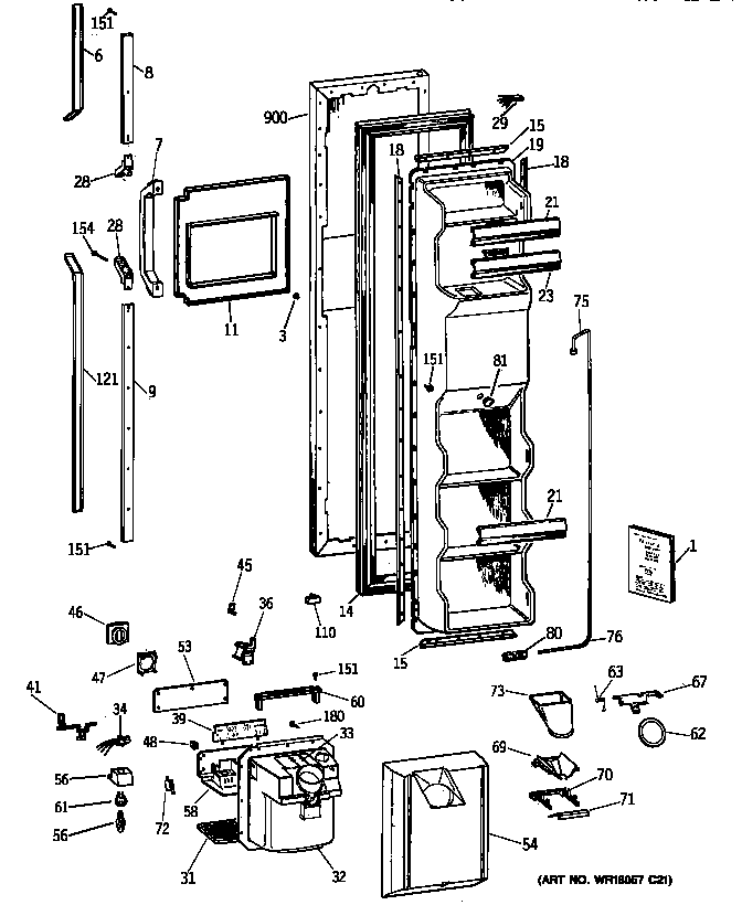 GE TFT24PRXCAA freezer door diagram