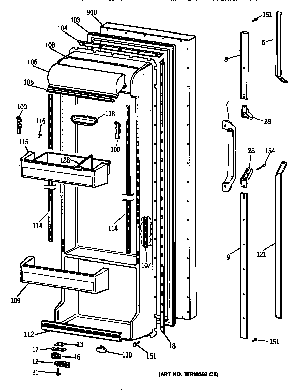 GE TFT24PRXCAA fresh food door diagram