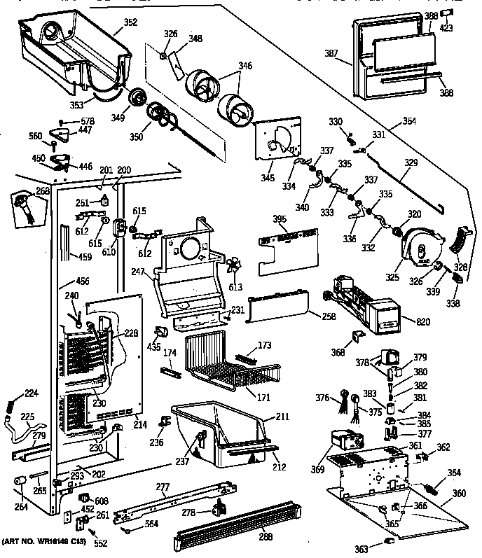 GE TFT24PRXCAA freezer section diagram