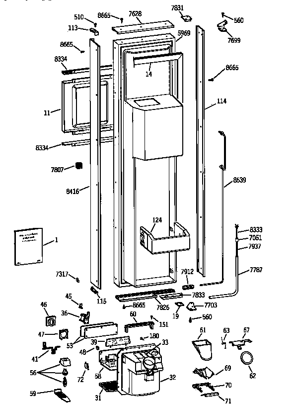 GE ZISB36DXA freezer door diagram