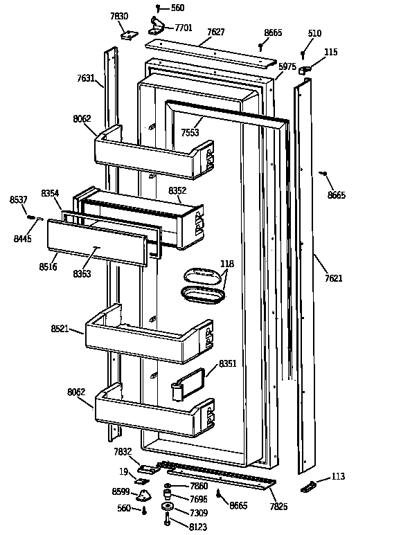 GE ZISB36DXA fresh food door diagram