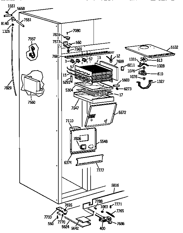 GE ZISB36DXA freezer section diagram