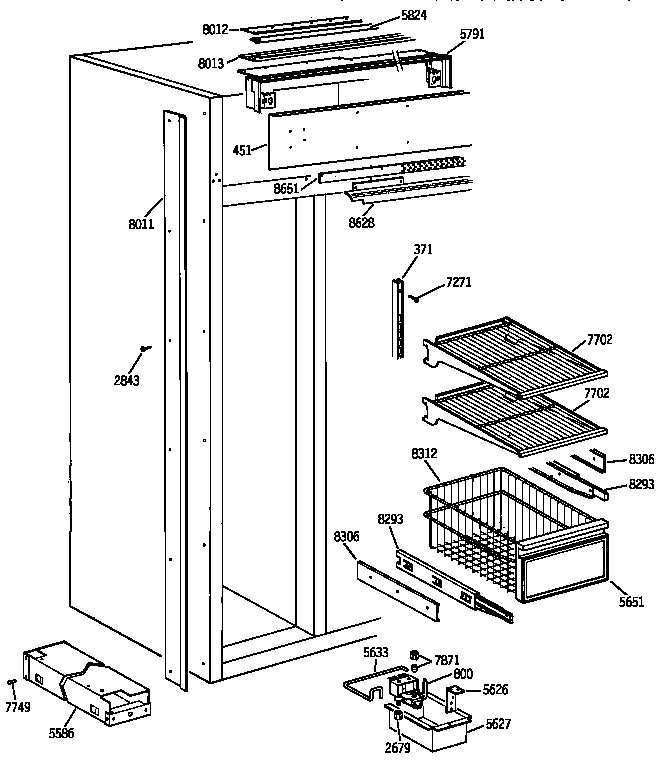 GE ZISB36DXA freezer section diagram