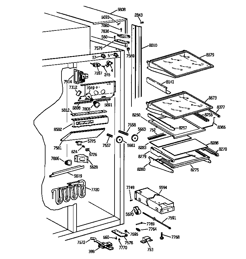 GE ZISB36DXA fresh food section diagram