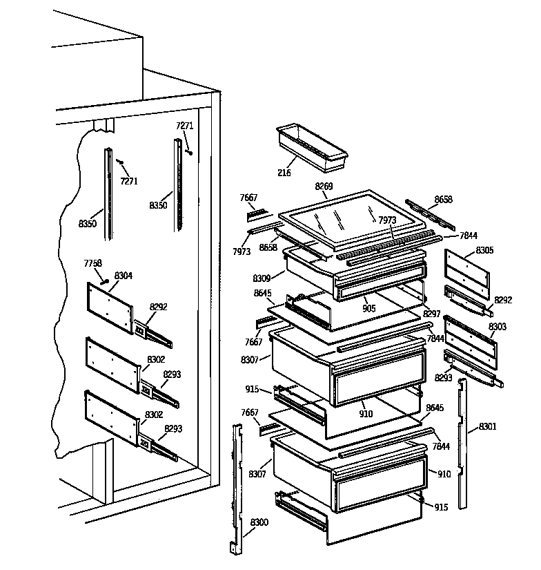 GE ZISB36DXA fresh food section diagram