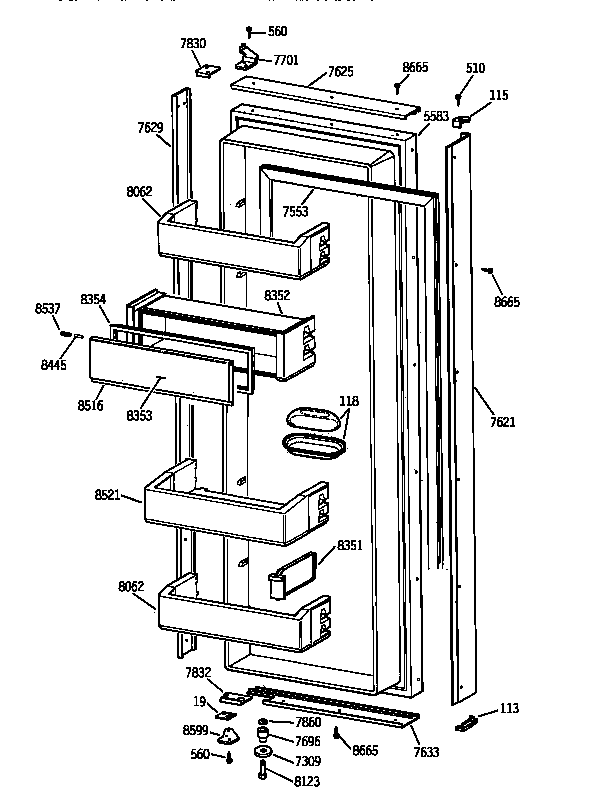 GE ZISW36DYA fresh food door diagram